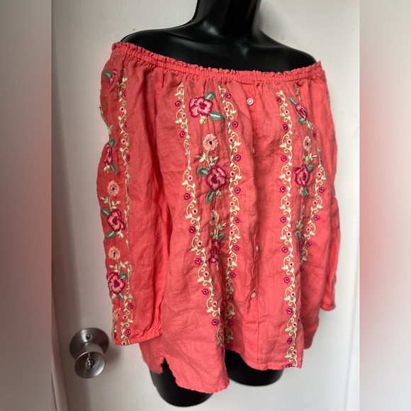 Charter Club Top floral embroidered linen blouse Size Small - Picture 3 of 12